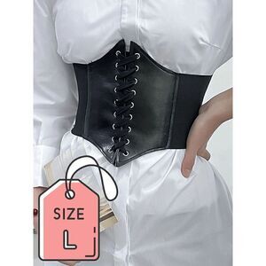 Wide Lace-Up Elastic Waist Tied Black Corset Belt NEW SIZE L